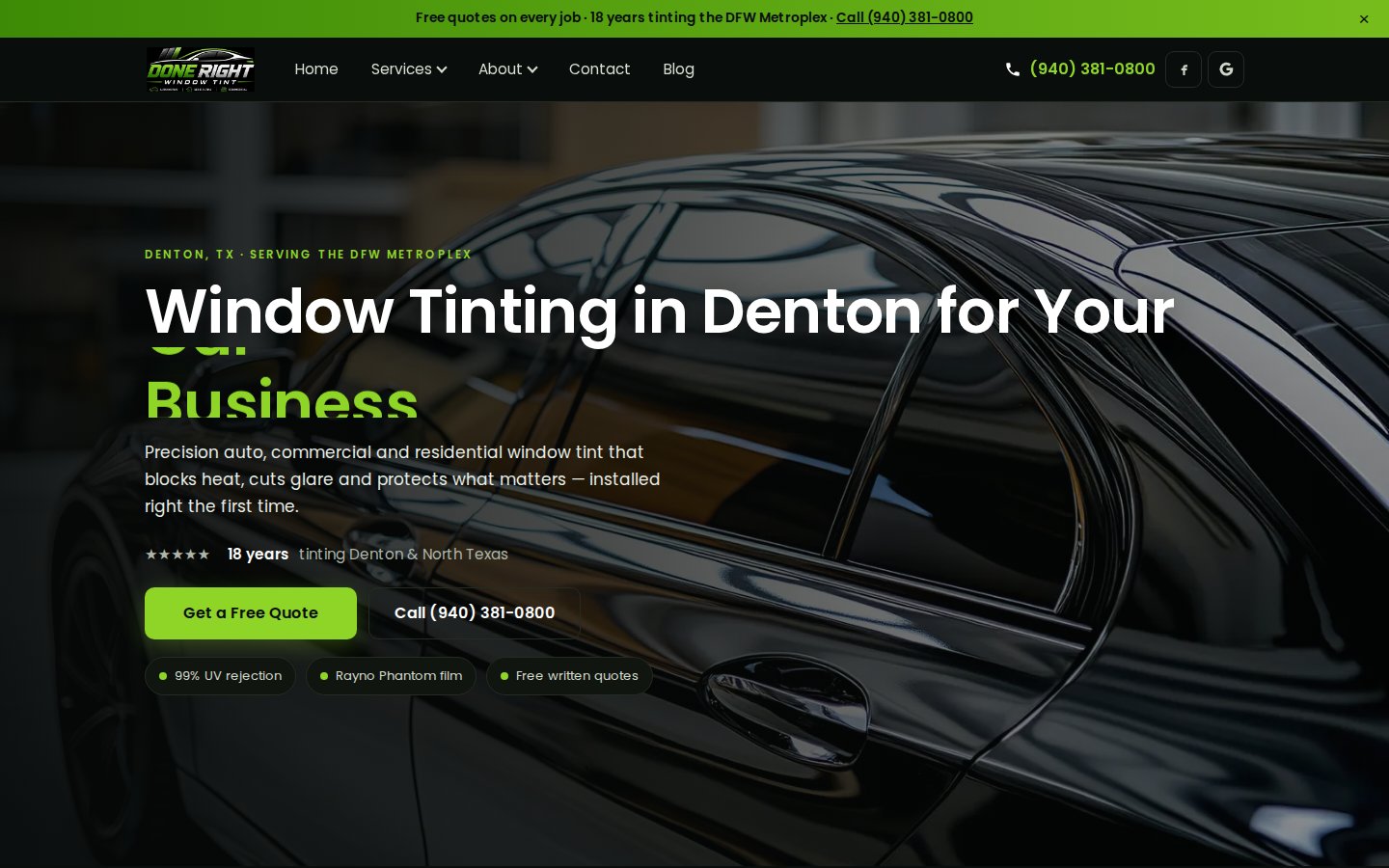 Done Right Window Tint website preview